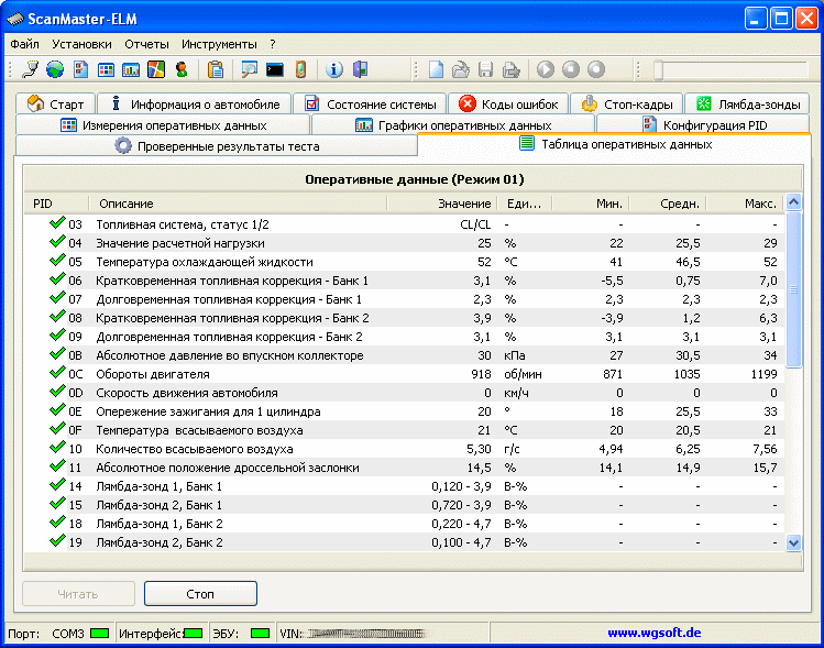 Работа ELM327 с программой Scanmaster