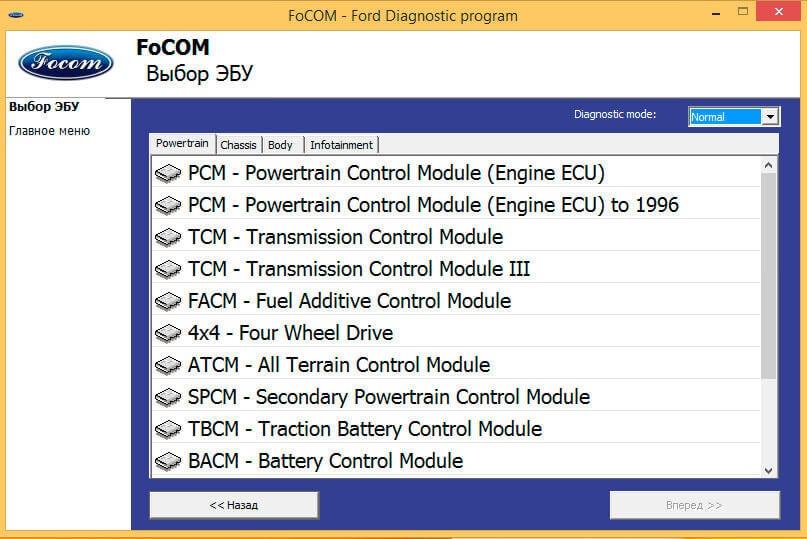 Интерфейс программы FoCOM